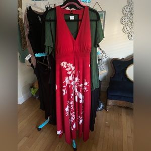 Inc Red midi handkerchief hem dress. Floral print. New with tags